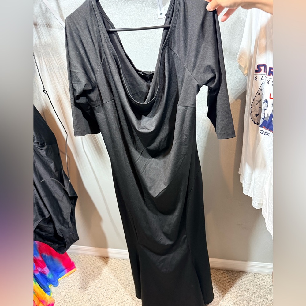 ⚡️ InVoland Black Maxi Dress 22W Plus Size Mermaid Bodycon V Neck Elegant